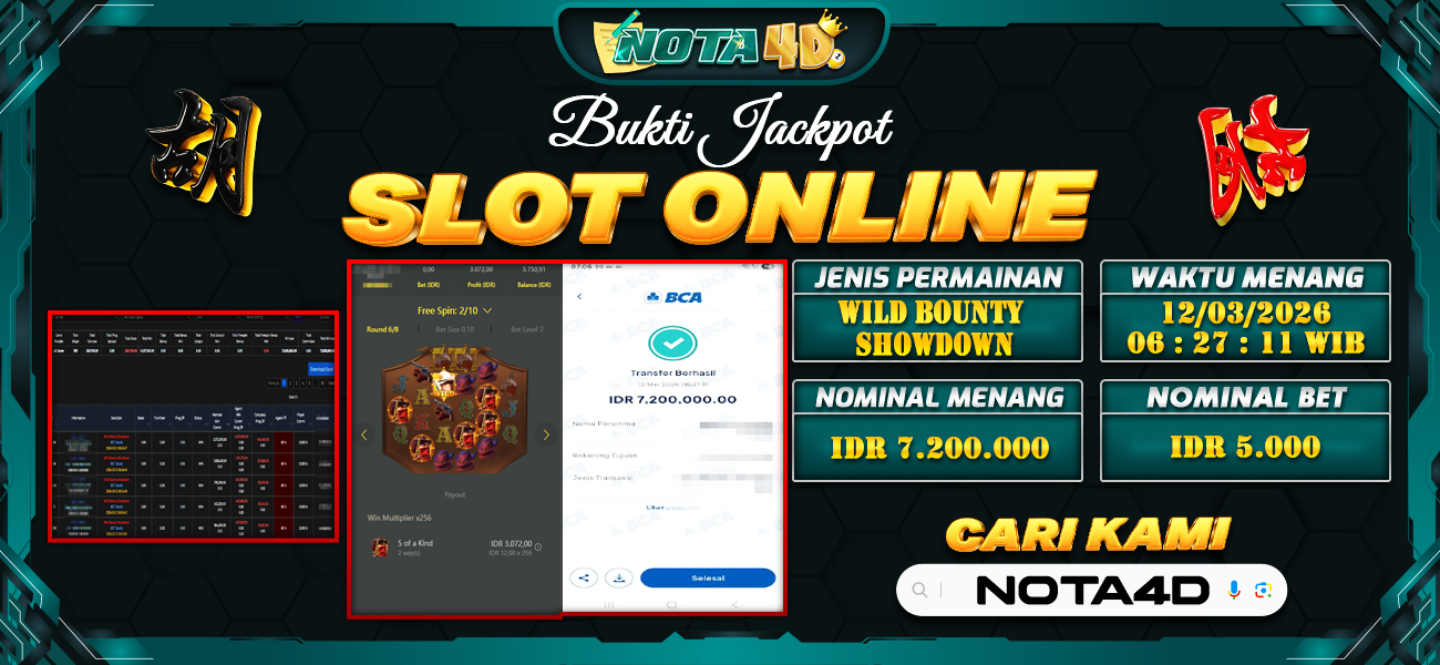 Bukti Kemenangan Besar Dibayar lunas Member NOTA4D RP 7.200.000, 12 Maret 2026