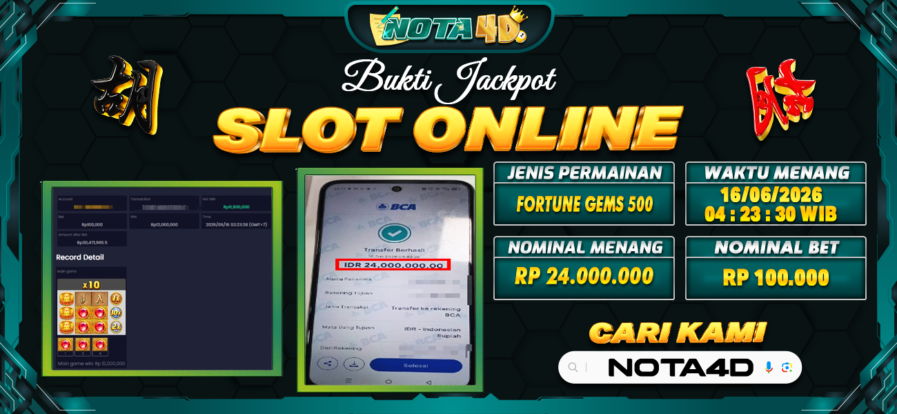 Bukti Kemenangan Besar Dibayar lunas Member NOTA4D RP 24.000.000, 17 Juni 2026
