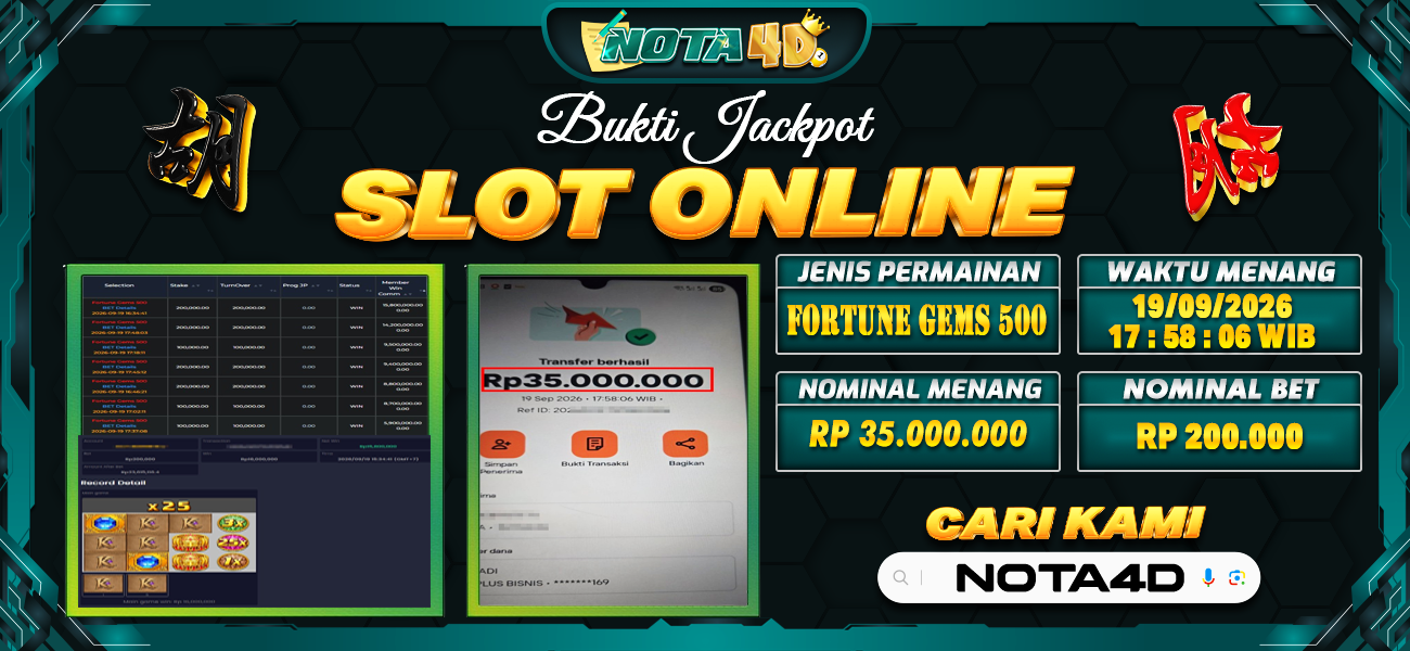 Bukti Kemenangan Besar Dibayar lunas Member NOTA4D RP 35.000.000, 19 September 2026