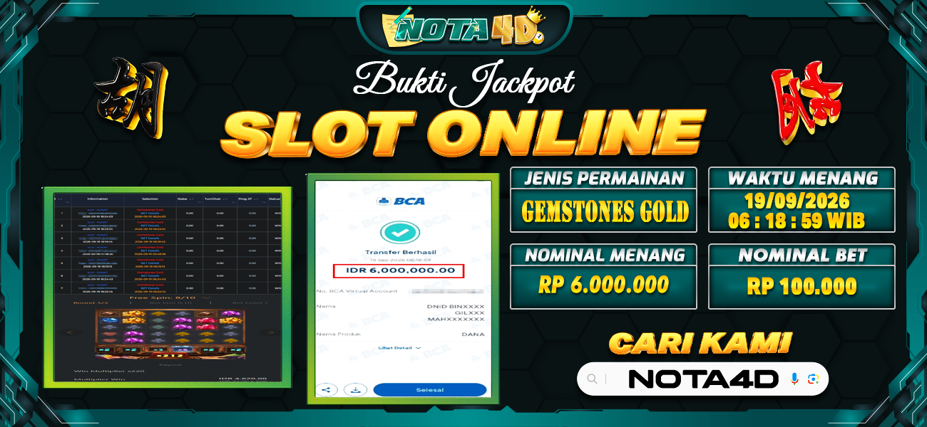 Bukti Kemenangan Besar Dibayar lunas Member NOTA4D RP 6.000.000, 19 September 2026
