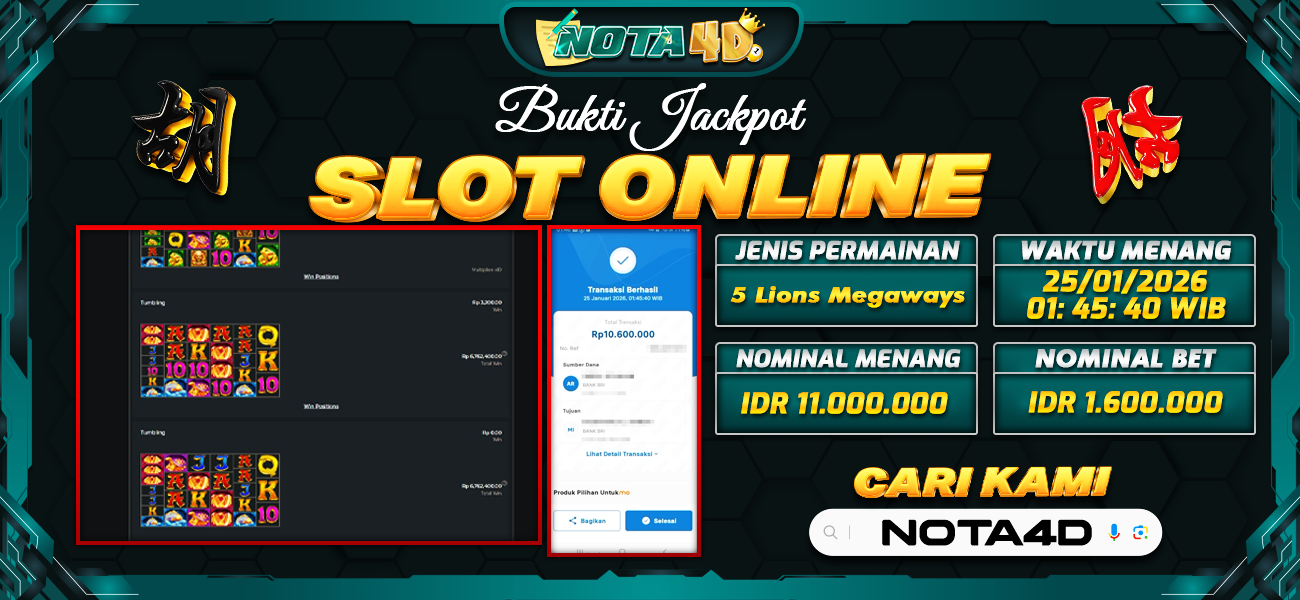 Bukti Kemenangan Besar Dibayar lunas Member NOTA4D RP 10.600.000, 25 Januari 2026